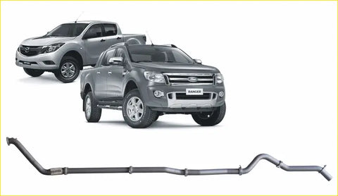 Silver metallic redback extreme duty exhaust pipe system for ford ranger 3.2l shown from back side