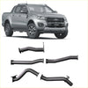 Silver ford ranger with black redback extreme duty exhaust manifold components shown from the backside