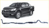 Black metallic redback extreme duty exhaust system shown from back for holden colorado rg 2.8l pickup truck