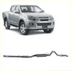 Silver isuzu d-max with black wheels showing the back side of redback extreme duty exhaust with dual mufflers and catalytic converter