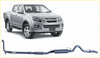 Silver isuzu d-max pickup with chrome accents and black wheels shown from back with redback extreme duty exhaust
