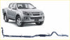 Silver isuzu d-max pickup showing redback extreme duty black exhaust with metallic fittings from the back side