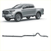 Silver metallic redback extreme duty exhaust system for mazda bt-50 pickup truck shown from the back side