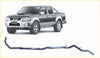 Black and silver nissan navara pickup with matching redback extreme duty exhaust system below it showing the back side