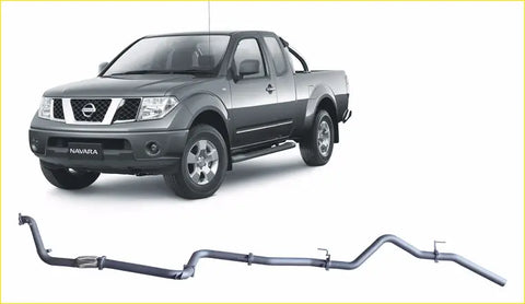 Black metallic redback extreme duty exhaust system for nissan navara d40 2.5l back side view
