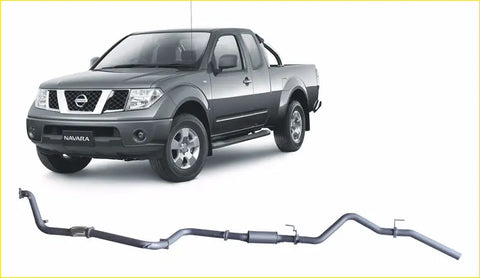 Gray metallic redback extreme duty exhaust system for nissan navara d40 pickup truck shown from back side