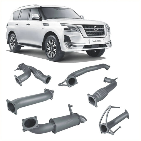 White nissan patrol suv with chrome accents and black alloy wheels shown from the back with redback extreme duty exhaust