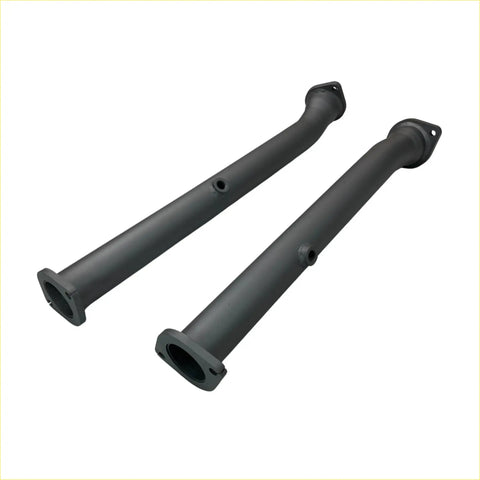 Black metal exhaust pipes with flanged ends and mounting holes for redback extreme duty exhaust nissan patrol y62 secondary cat back side