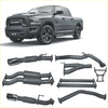 Black and chrome Redback extreme duty exhaust system parts for ram 1500 5.7L V8 DS series back side view