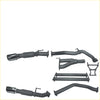 Black and chrome redback extreme duty exhaust system components for ram 1500 5.7L V8 DS series back side view