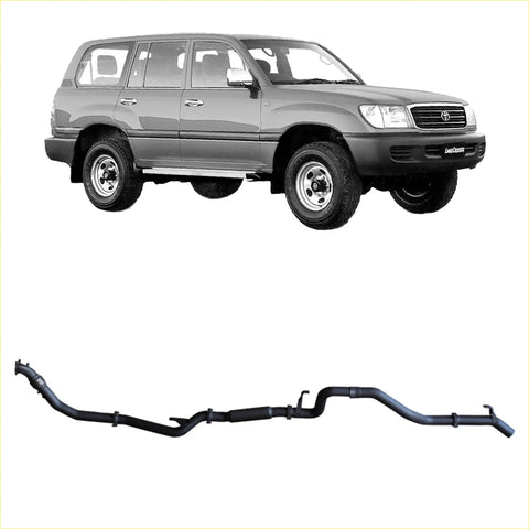 Black metal Redback extreme duty exhaust system for Toyota Land Cruiser 105 series wagon backside view