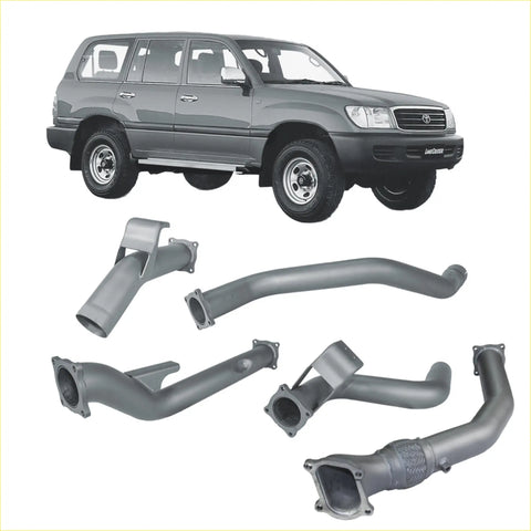 Gray metallic exhaust manifold parts showing back side for redback extreme duty exhaust toyota landcruiser 105 wagon