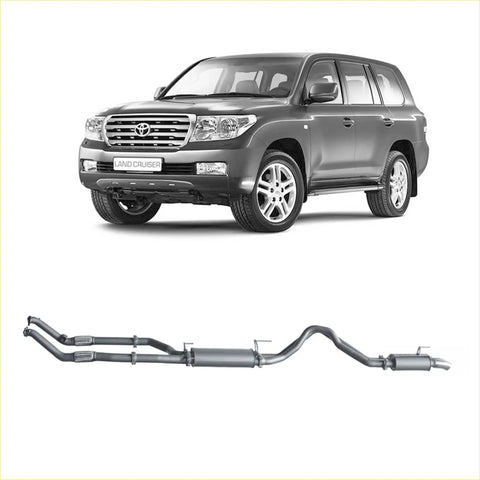 Gray metallic redback extreme duty exhaust system for toyota landcruiser 200 series 4.5l shown from back side