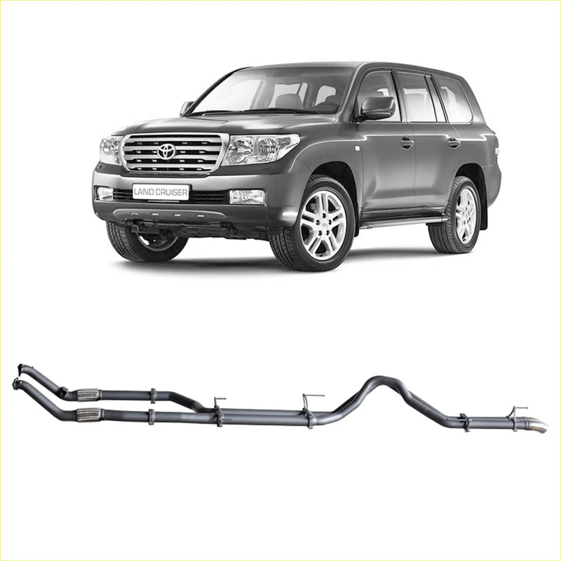 Black metallic redback extreme duty exhaust system for toyota landcruiser 200 series 4.5l showing back side