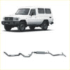 Silver metallic redback extreme duty exhaust system for toyota landcruiser 78 series 4.2l td showing backside