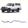 Silver metallic redback extreme duty exhaust for toyota landcruiser 78 series 4.2l td shown from back side