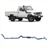 White Toyota Land Cruiser 78 Series pickup with black trim and rugged tires featuring Redback extreme duty exhaust