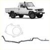 White toyota land cruiser pickup with black trim and rugged tires featuring redback extreme duty exhaust system