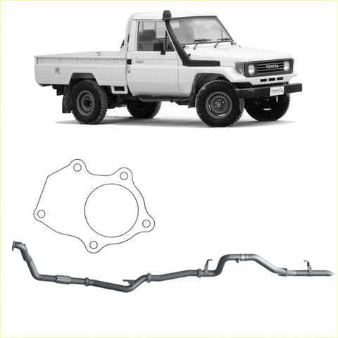 White toyota land cruiser pickup with black trim and rugged tires featuring redback extreme duty exhaust system