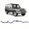 Black and silver metallic redback extreme duty exhaust system for toyota landcruiser 78 series shown from back side