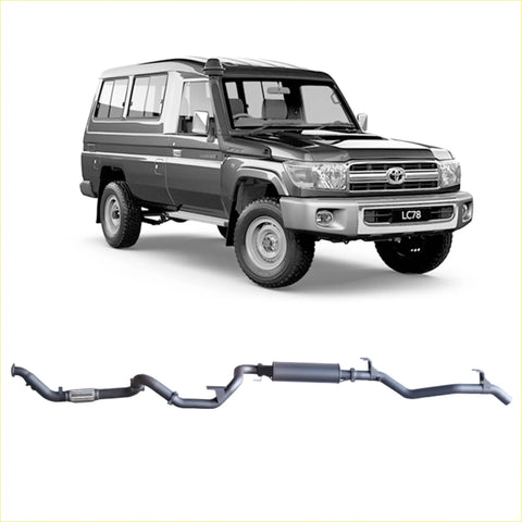 Gray metallic redback extreme duty exhaust system for toyota land cruiser lc78 shown from the back side