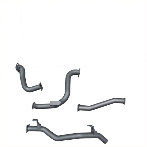 Set of four gray metallic exhaust manifolds with flanged ends for redback extreme duty exhaust on landcruiser 78 series