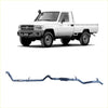 White toyota land cruiser pickup with black roof rack and redback blue metallic exhaust with rubber insulators