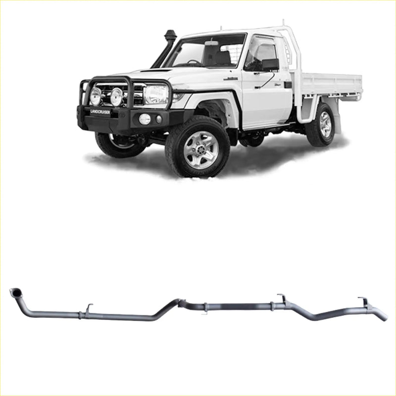 Black metallic redback extreme duty exhaust system for toyota landcruiser 79 series 4.2l td back side view