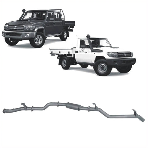 Gray metallic redback extreme duty exhaust system for toyota landcruiser 79 series showing backside view