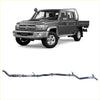 Gray metallic extreme duty exhaust system for toyota landcruiser 79 series double shown from the back side