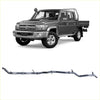 Gray metallic redback extreme duty exhaust system shown from the back for toyota landcruiser 79 series double