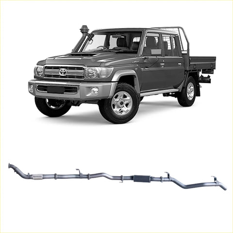 Gray metallic redback extreme duty exhaust system for toyota landcruiser 79 series double shown from back side