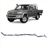 Gray metallic exhaust manifold shown from backside for redback extreme duty exhaust toyota landcruiser 79 series double