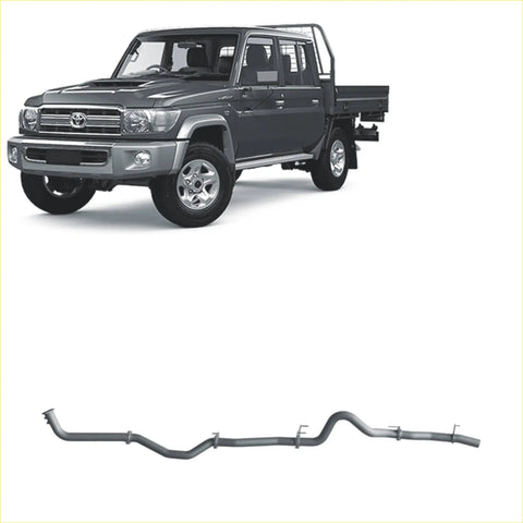 Gray metallic redback extreme duty exhaust system for toyota landcruiser 79 series shown from the back side
