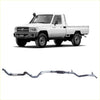 Silver metallic redback extreme duty exhaust system for toyota landcruiser 79 series single shown from the back side