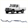 Silver metallic redback extreme duty exhaust with curved pipes and central muffler for toyota landcruiser 79 series single back view