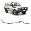 Silver metallic redback extreme duty exhaust system for toyota landcruiser 70 series shown from back side