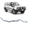 Silver metallic redback extreme duty exhaust system for toyota landcruiser 70 series shown from the back side