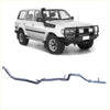 Silver metallic redback extreme duty exhaust system for toyota landcruiser 70 series shown from the back side