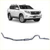 White toyota land cruiser prado with silver redback extreme duty exhaust system shown from the back side