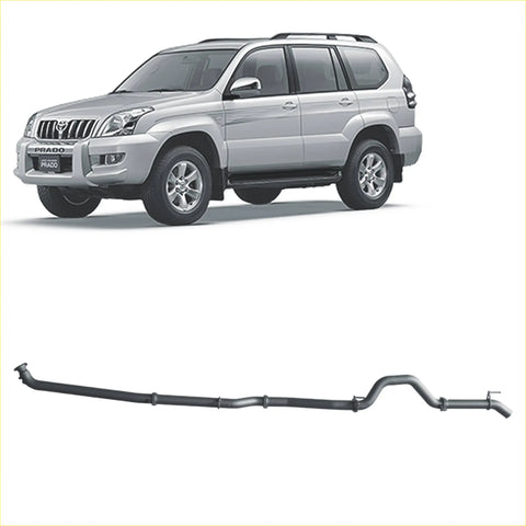 Silver metallic redback extreme duty exhaust system for toyota prado 120 series 1kz-te back side view