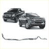 Silver metallic exhaust system pipe with curved sections and brackets for redback extreme duty holden rodeo 07 to 08