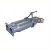 Gray metallic dual exhaust catalytic converter with mounting bracket and polished chrome ends for Toyota Landcruiser 200 rear view
