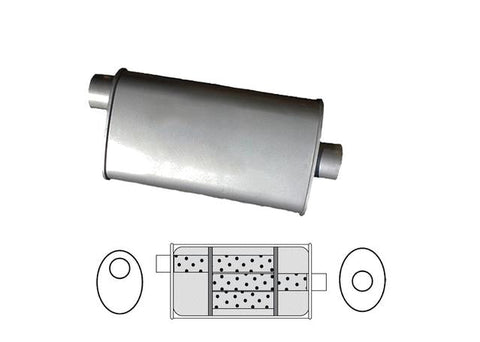 Redback Oval Muffler 14" Long 2.25" Offset/Centre Glass
