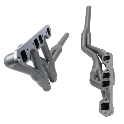 Gray metallic redback header exhaust manifolds with cast metal finish and multiple tubes for holden v8 253-308