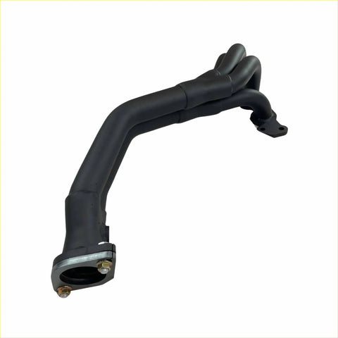 Black painted exhaust manifold with flanged ends and bolts for redback header on suzuki jimny 2019 on