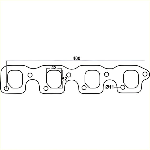 Black rubber intake manifold gasket with precise cutouts and bolt hole dimensions for redback header ford falcon fairlane