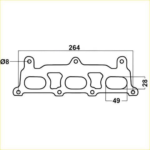 Black engine intake manifold with dimensional markings and bolt hole specs for redback header gasket holden calais