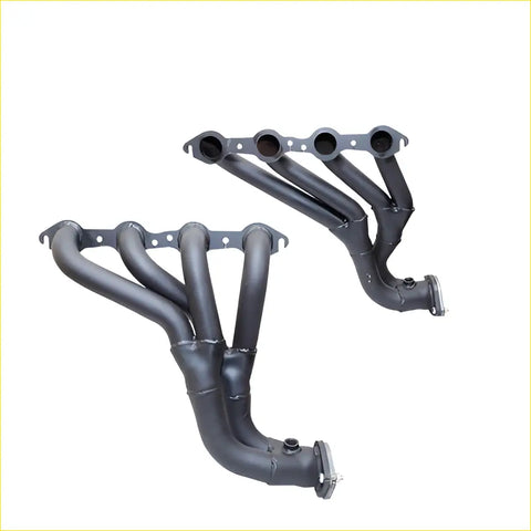 Black matte Redback Headers aftermarket exhaust manifolds with four pipe sections for Holden Commodore Calais 2006-2016