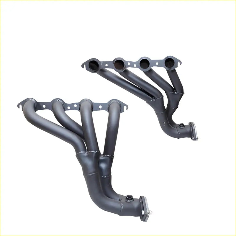 Black matte Redback Headers aftermarket exhaust manifolds with four pipe sections for Holden Commodore Calais 2006-2016